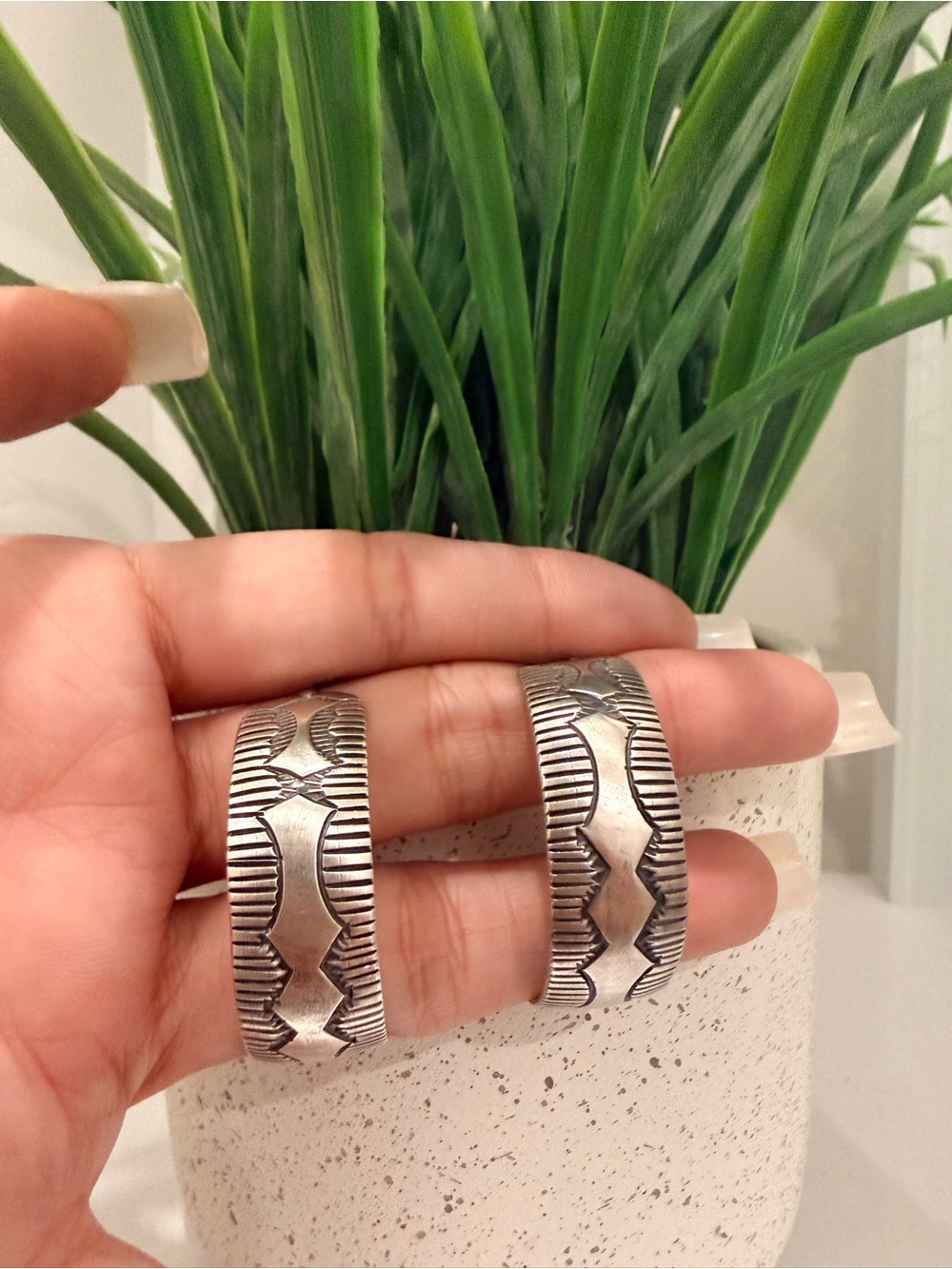 Stamped Ronald Dixon Silver-Half Hoop vintage earrings - Tribal Inspired